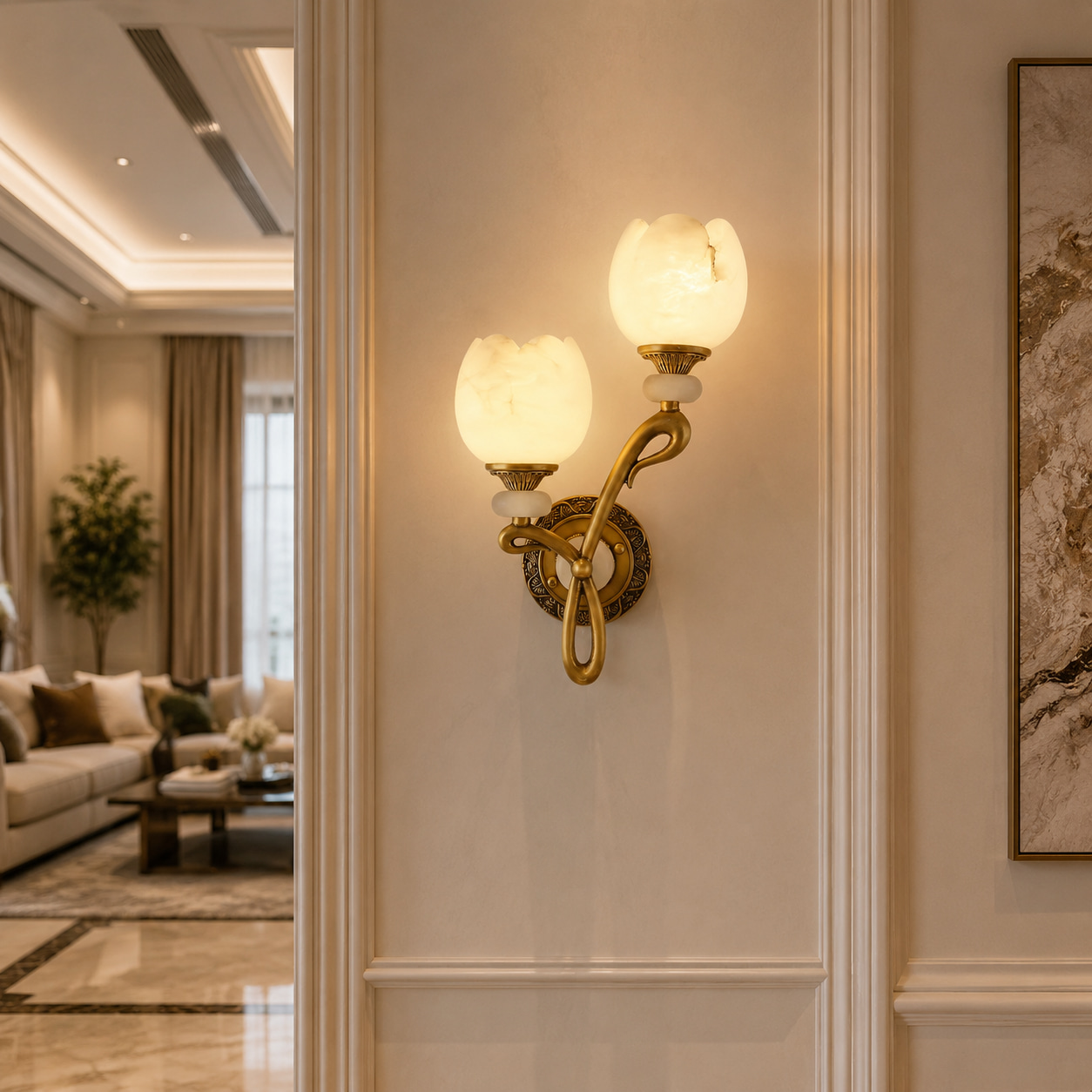Jade Marble Branch Wall Lamp