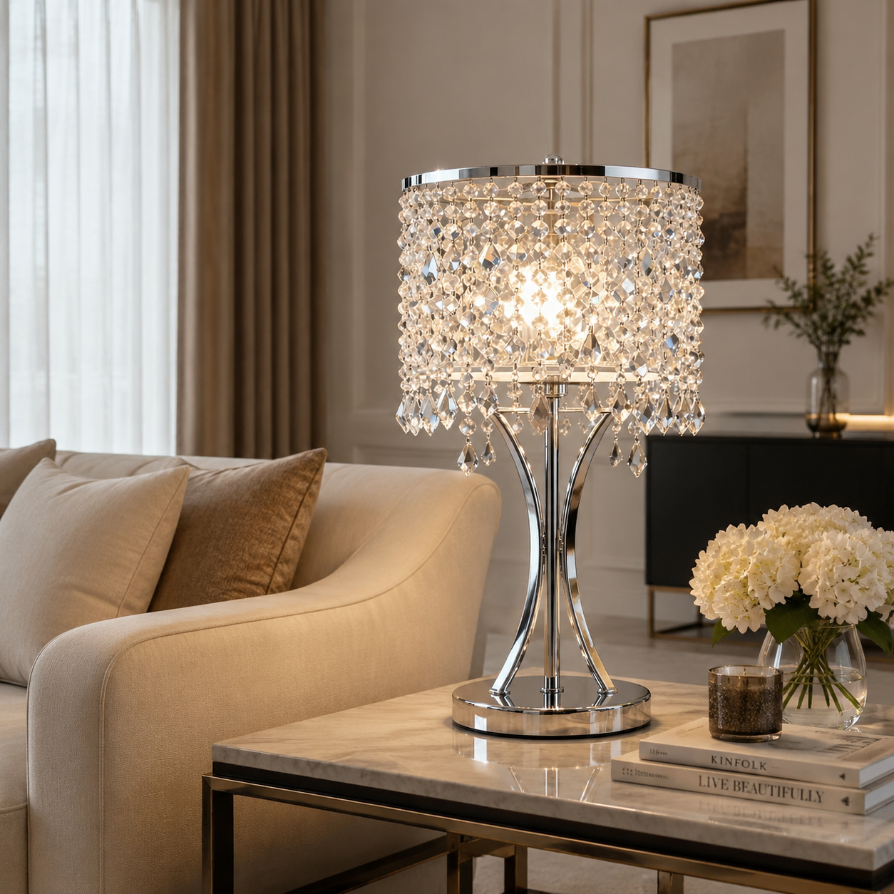 Light Luxury Ring Dropping Crystal Table Lamp
