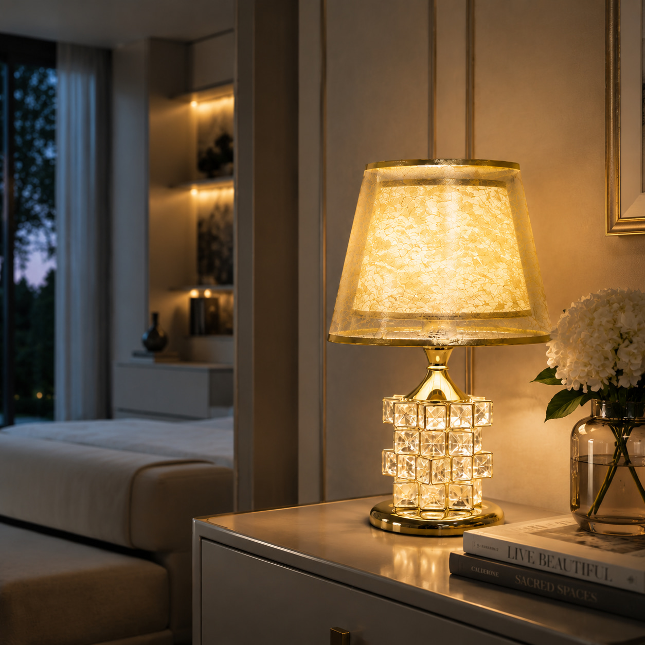 Square Crystal Fabric Table Lamp