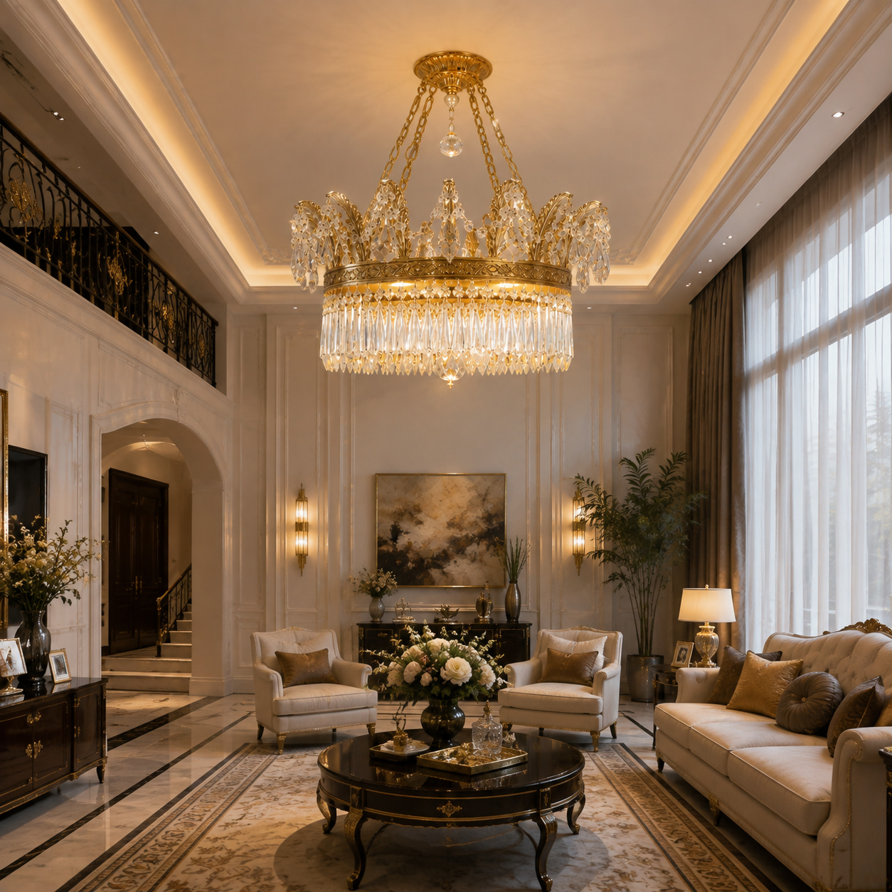 European Long Crystal Dining Chandelier