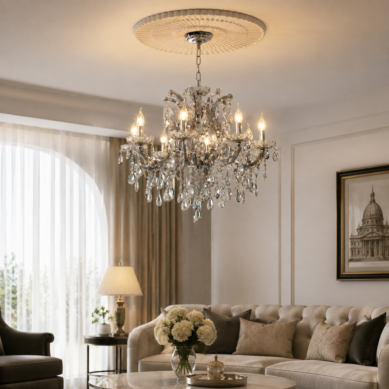 Silver Light Luxury Crystal Living Room Chandelier