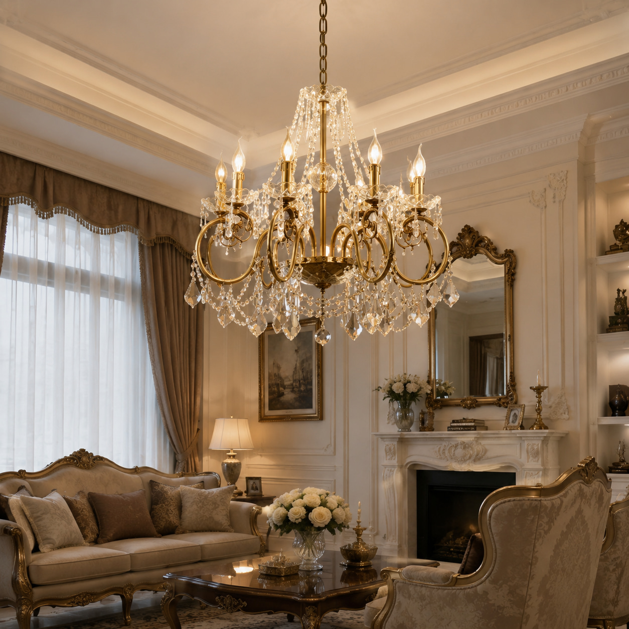 European Curved Arm Crystal Living Room Chandelier
