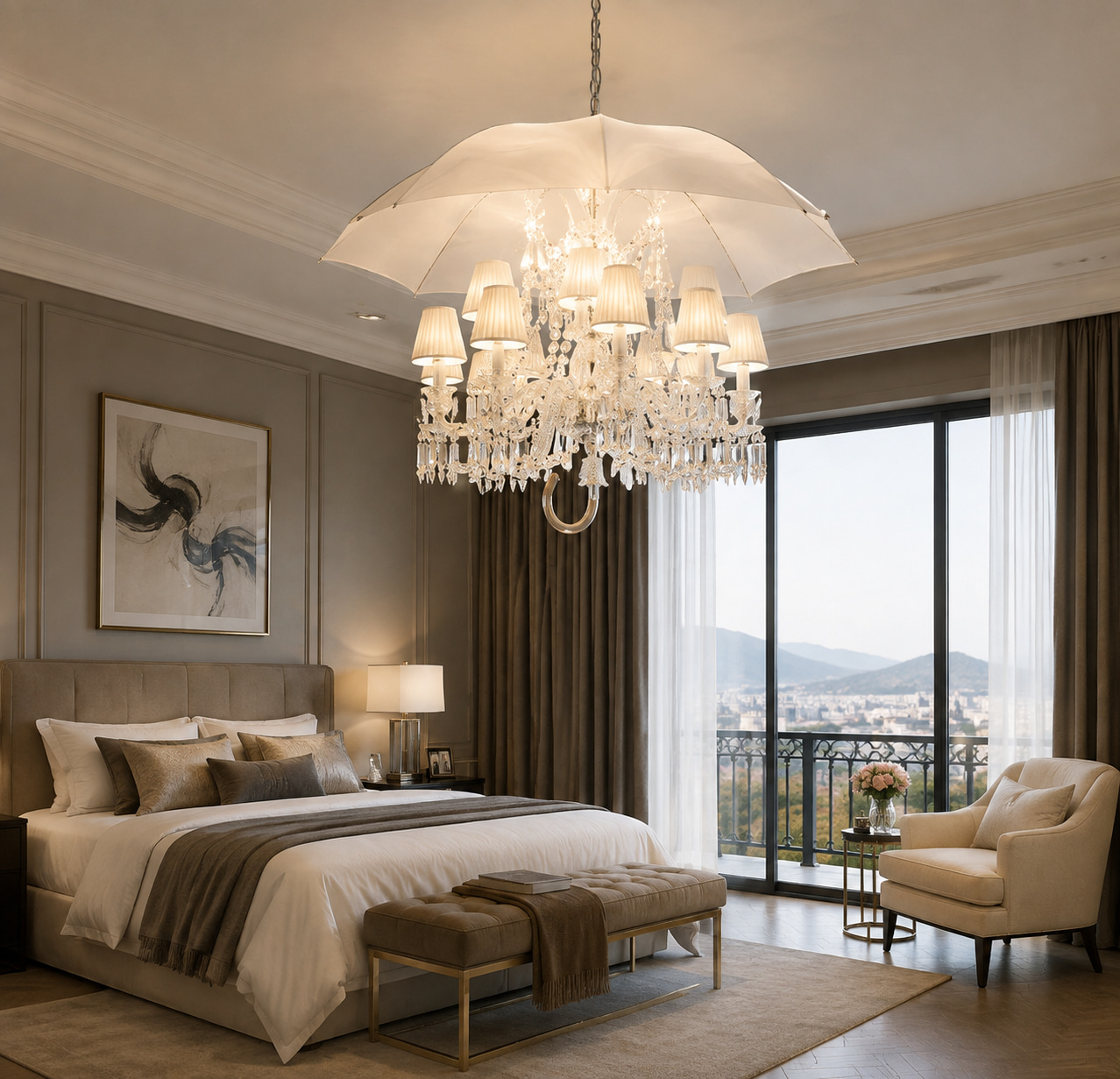 Umbrella Fabric Crystal Chandelier