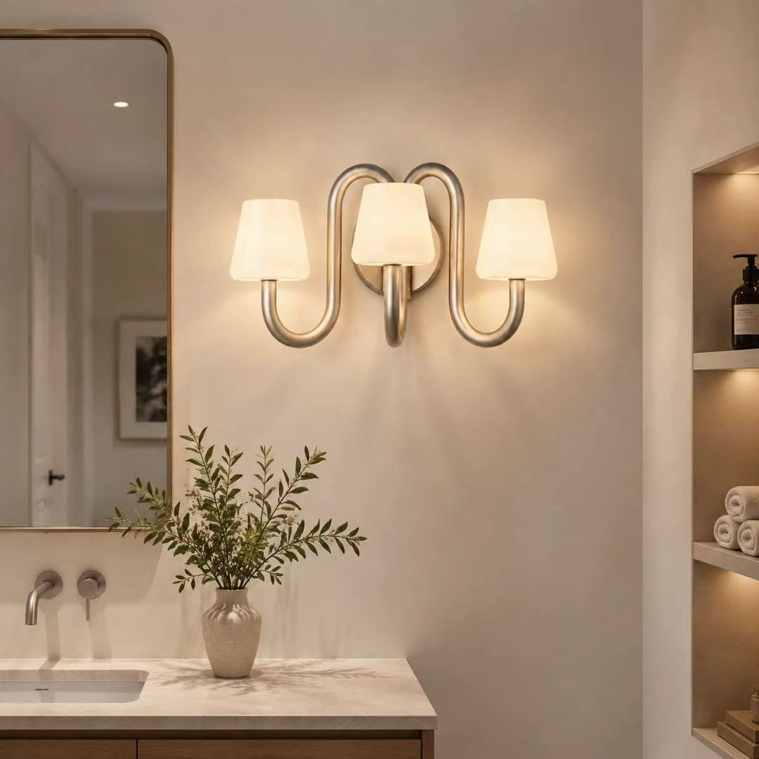 Three-Light Curved Metal Wall Sconce