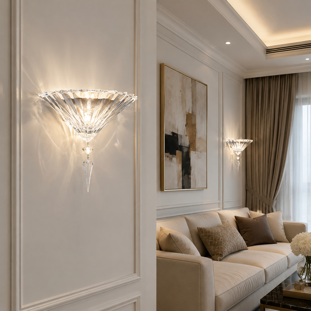 Light Luxury Fan-shaped Cut Crystal Wall Lamp
