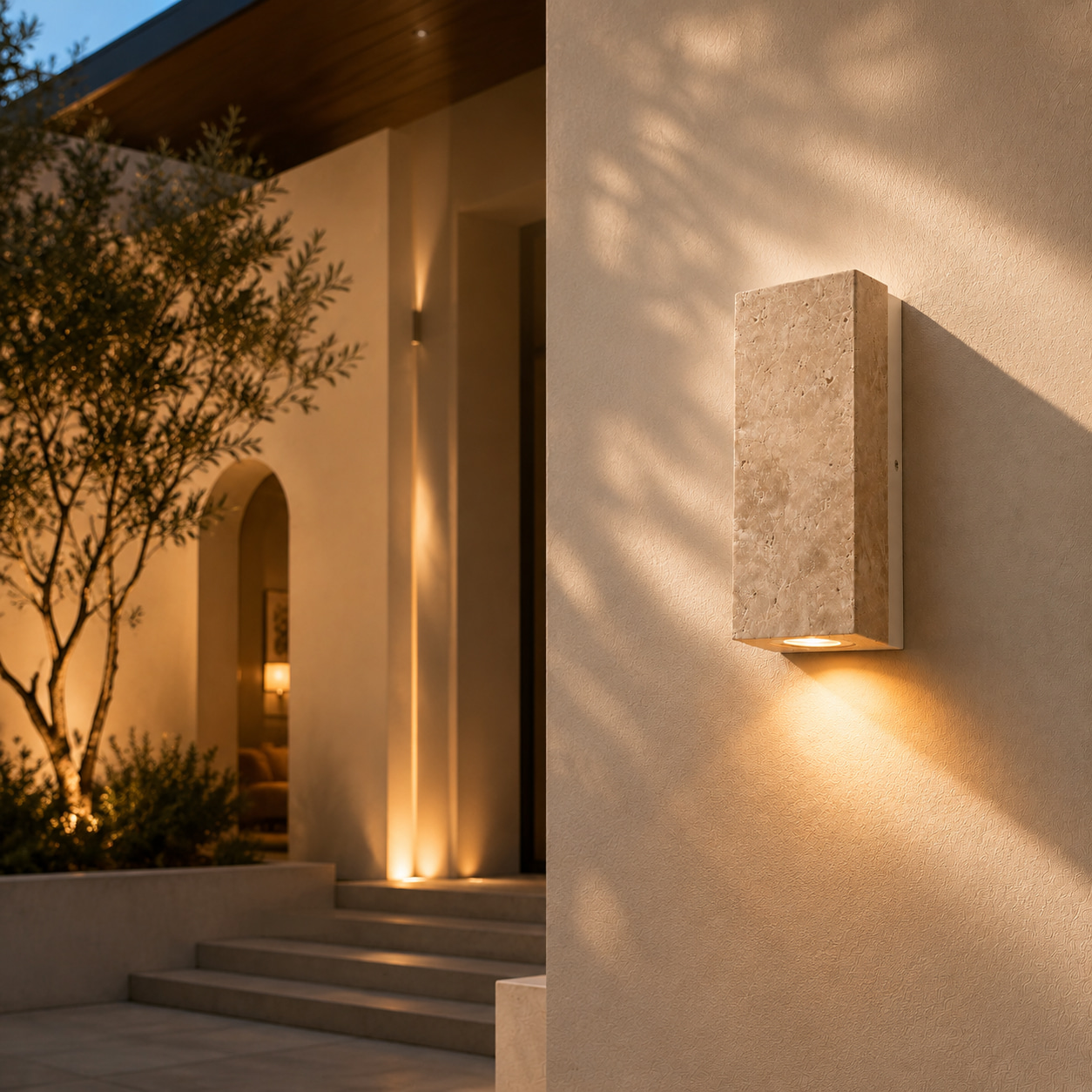 Vertical Travertine Up & Down Wall Sconce