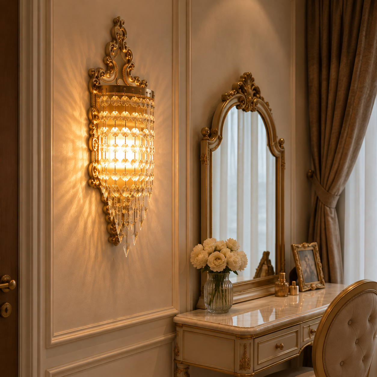European Carved Retro Crystal Wall Lamp