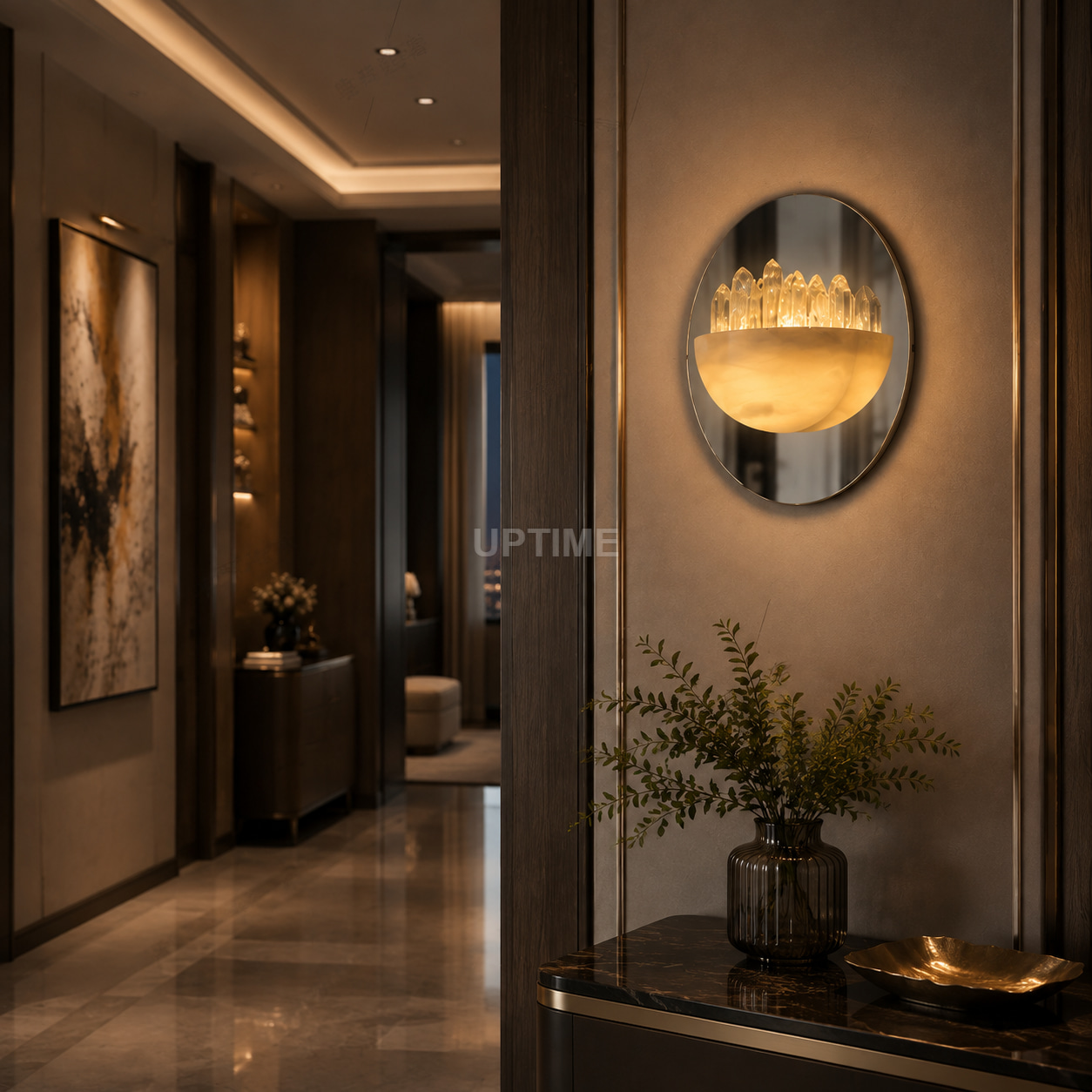 Oval Mirror Base Natural Onyx Crystal Column Light Luxury Wall Lamp
