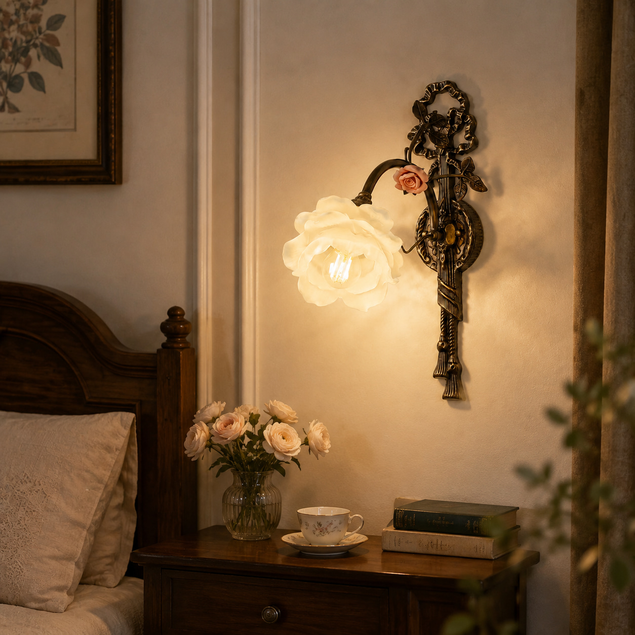 Vintage Carved Rose Wall Sconce