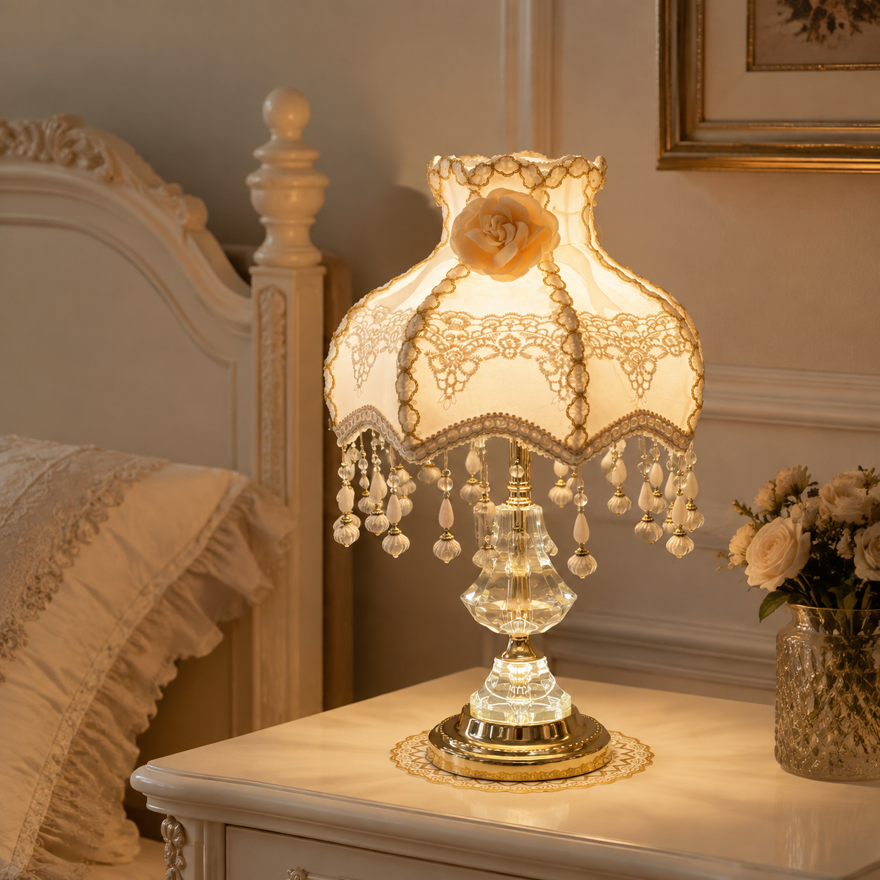 Rose Lace Crystal Table Lamp