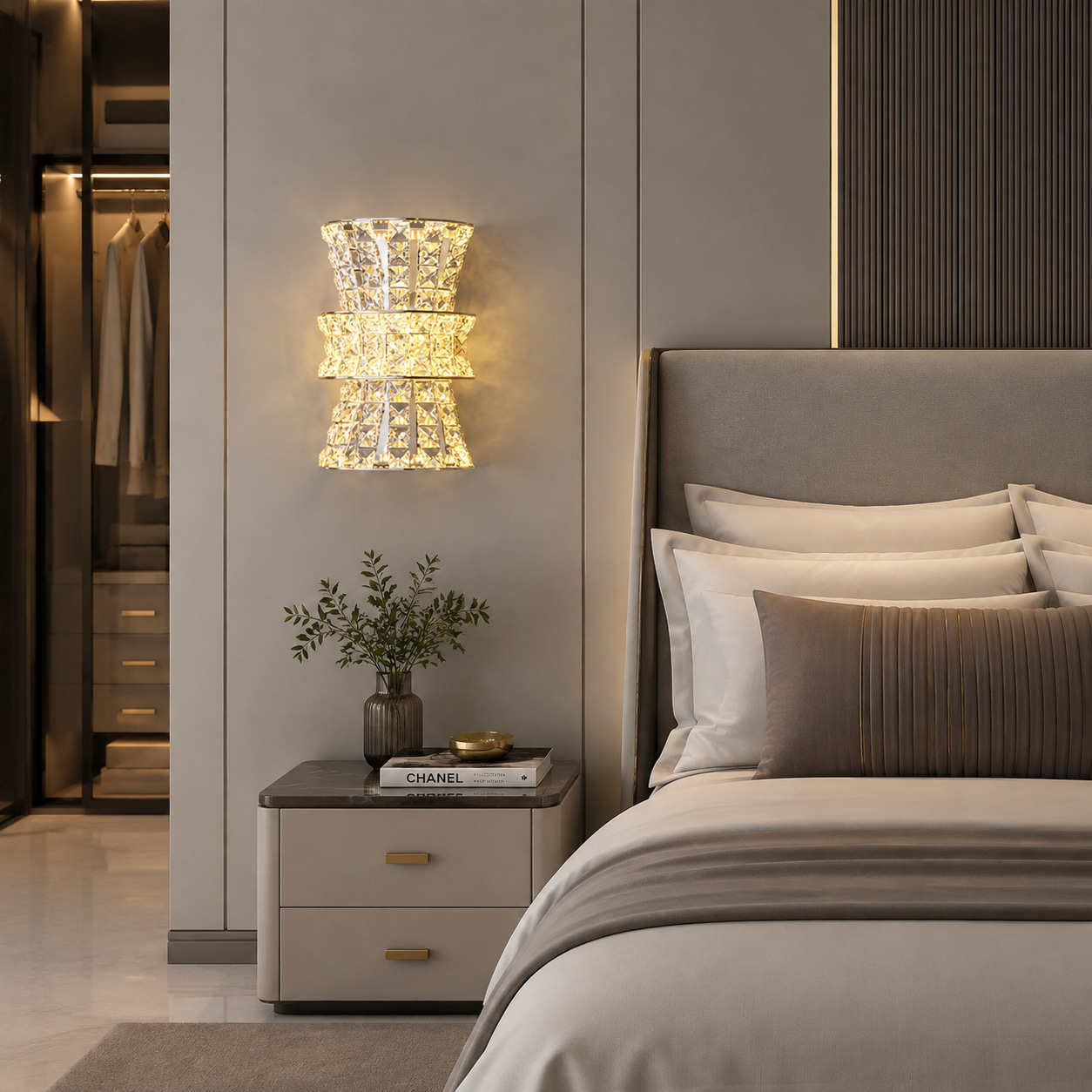 Three-section Waisted Cut Crystal Wall Lamp