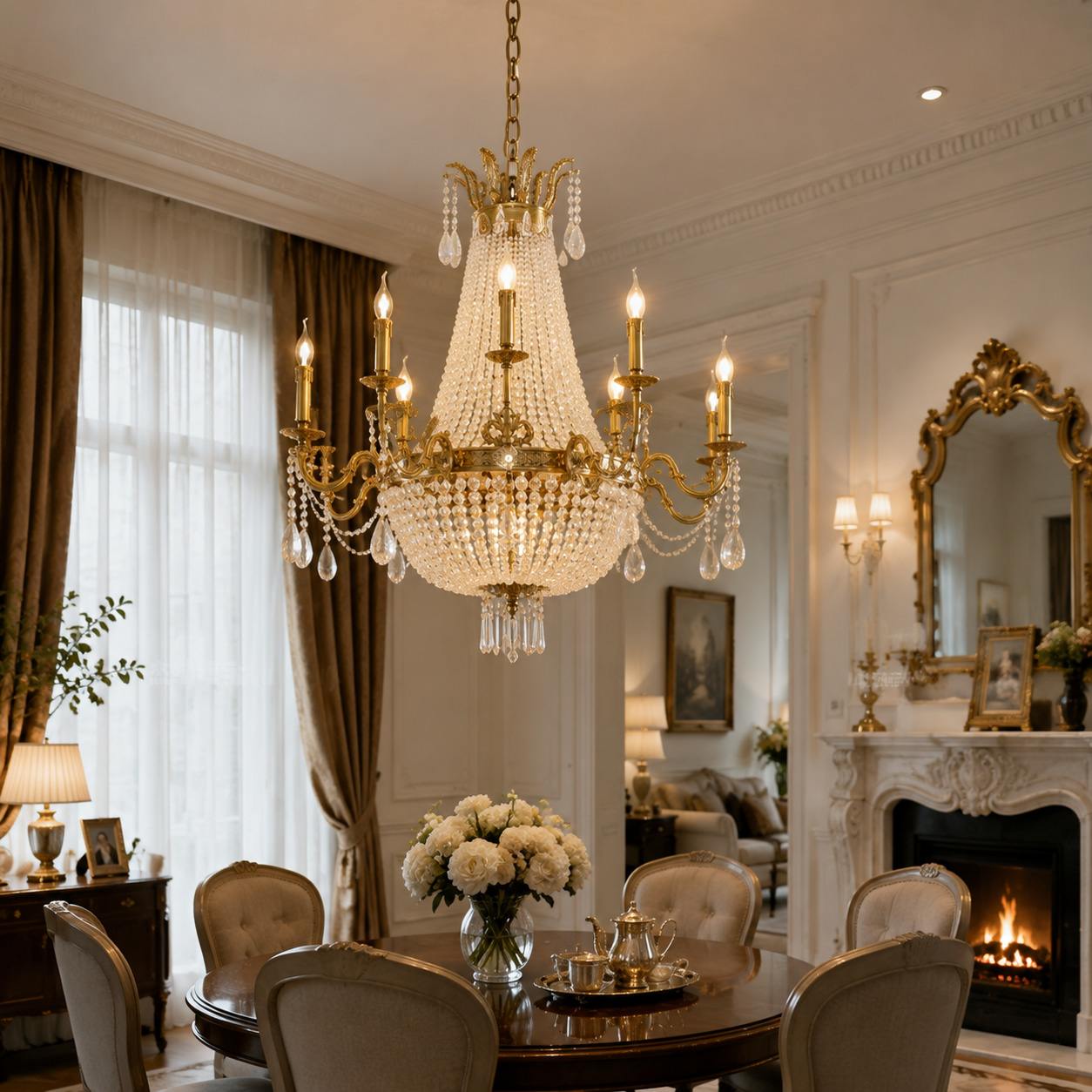 French Beaded Crystal Dining Chandelier