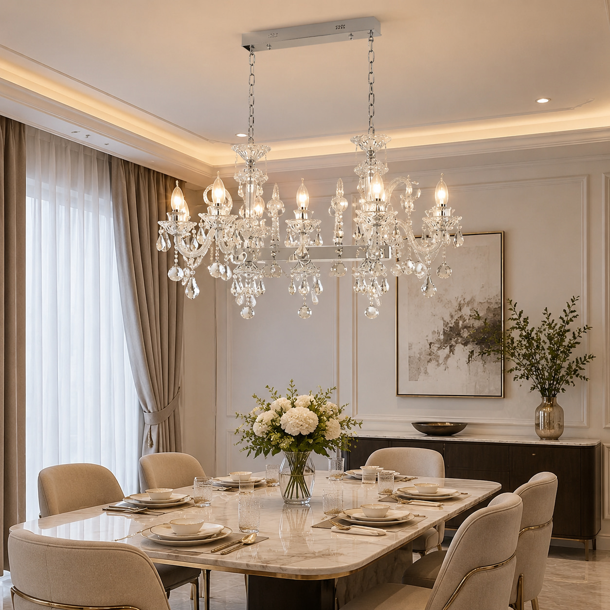 Rectangular Crystal Candle Dining Chandelier