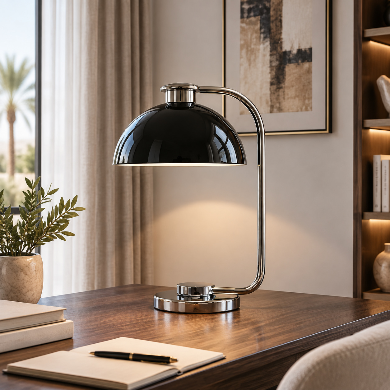Chrome Black Dome Table Lamp