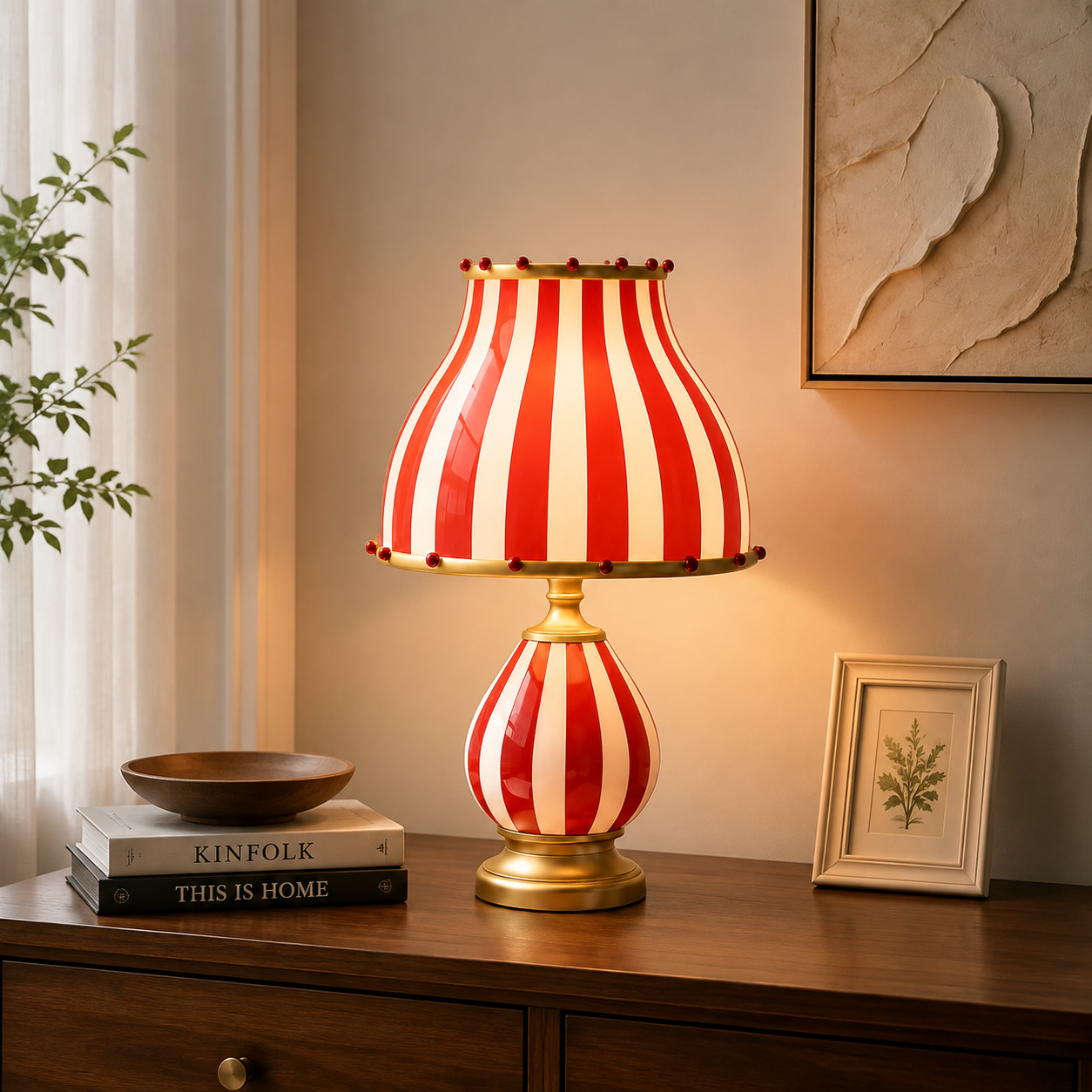 Red White Stripe Retro Table Lamp