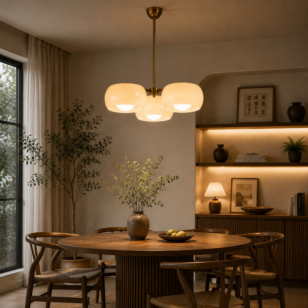 Three-Light Opal Dome Chandelier