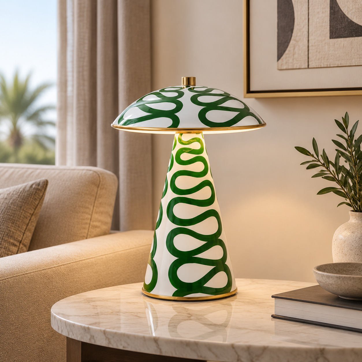 Green Wavy Cone Mushroom Table Lamp
