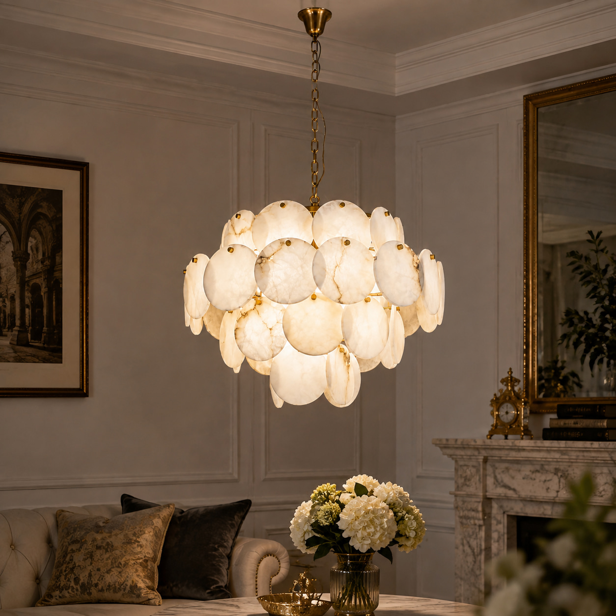 Gilded Cloud Disc Chandelier
