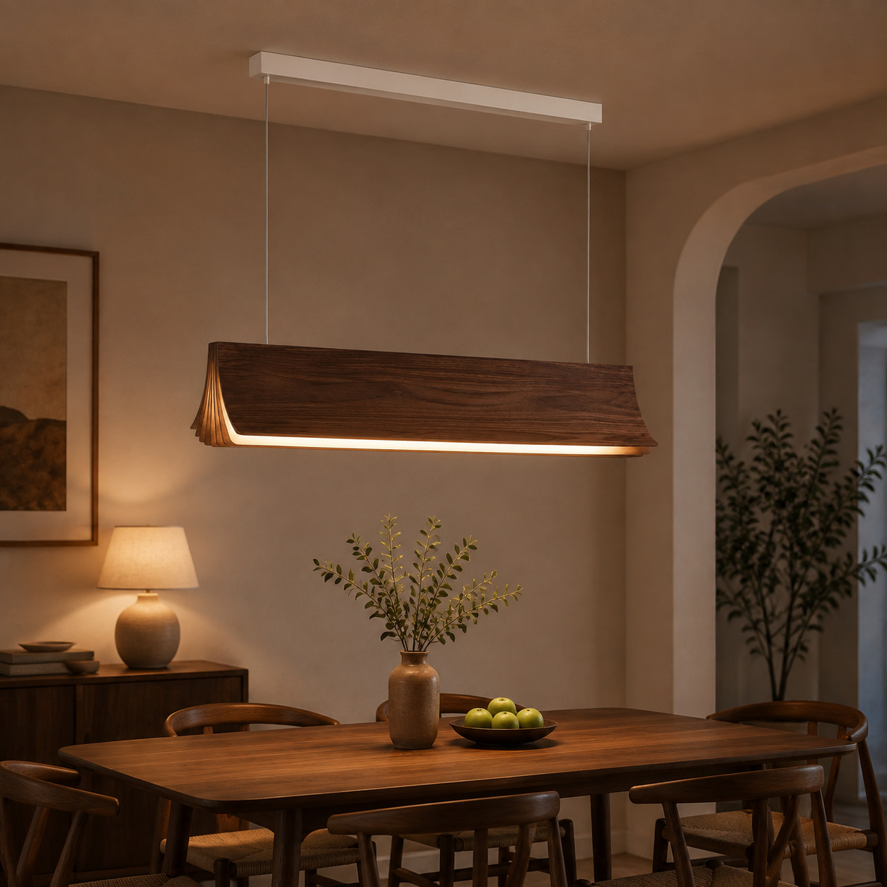Curved Wood Linear Pendant Light