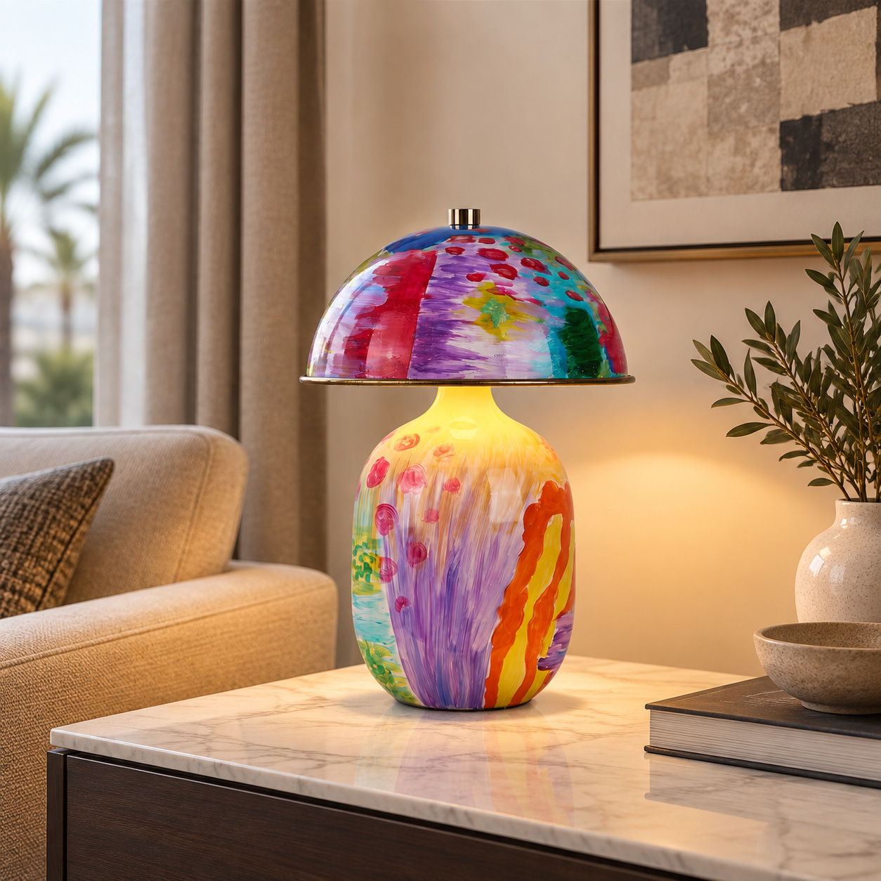 Hand-painted Glaze Mushroom Art Table Lamp