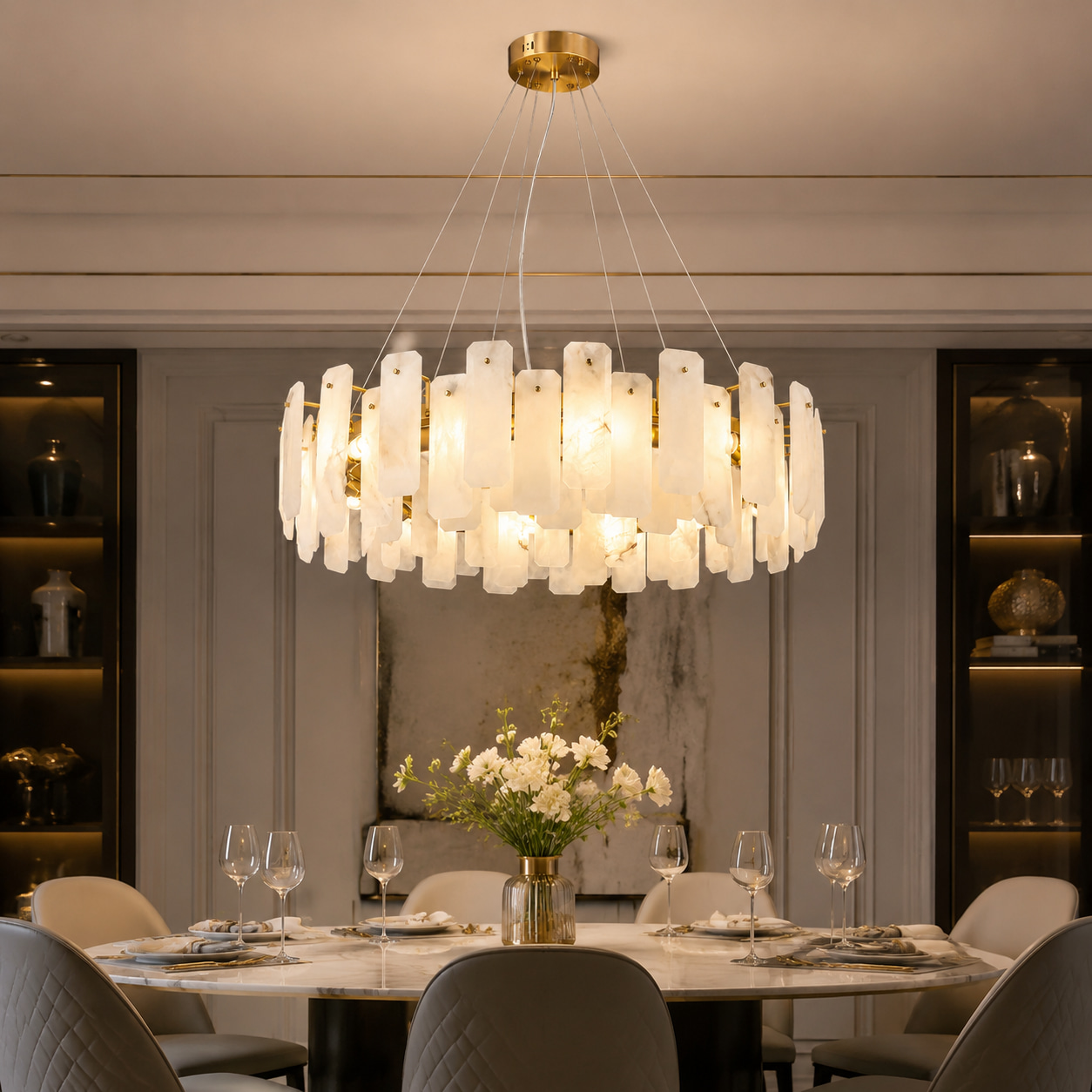 Gilded Stone Ring Chandelier