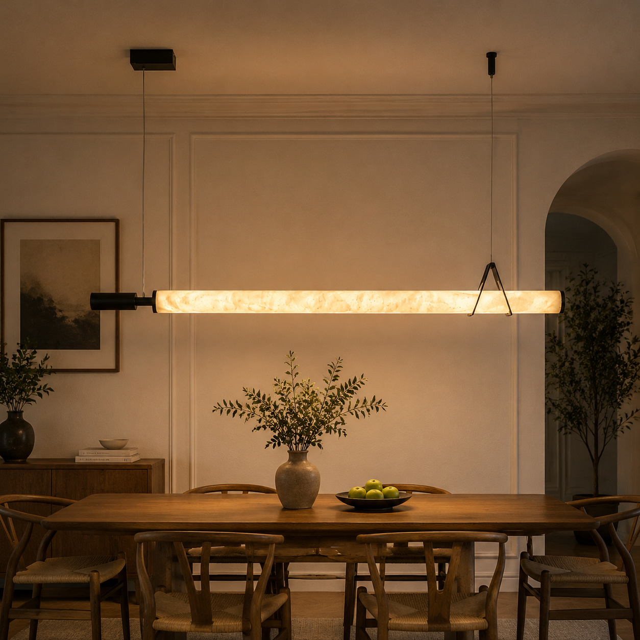 Stone-Pattern Linear Pendant Light
