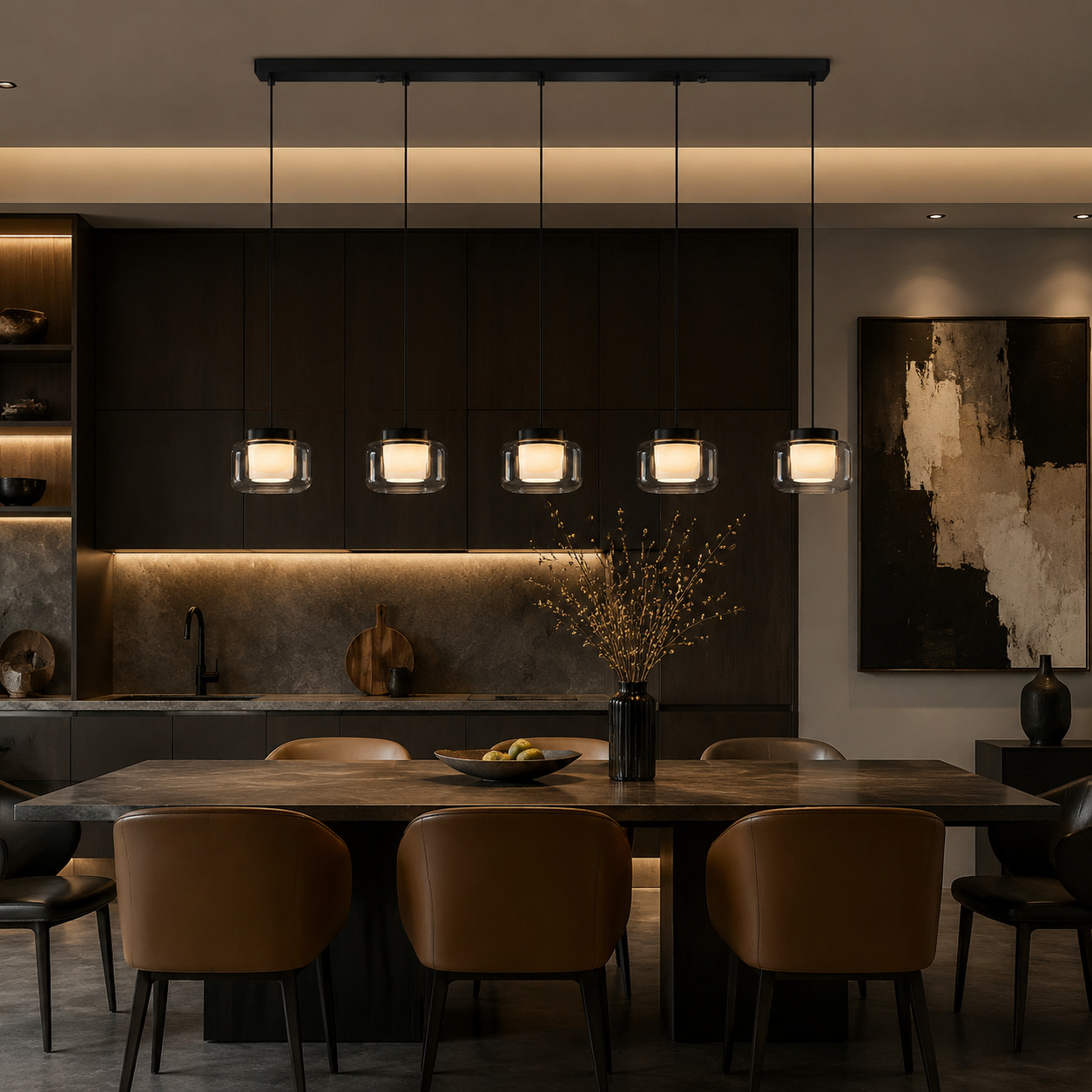 Five-Light Clear Glass Linear Pendant