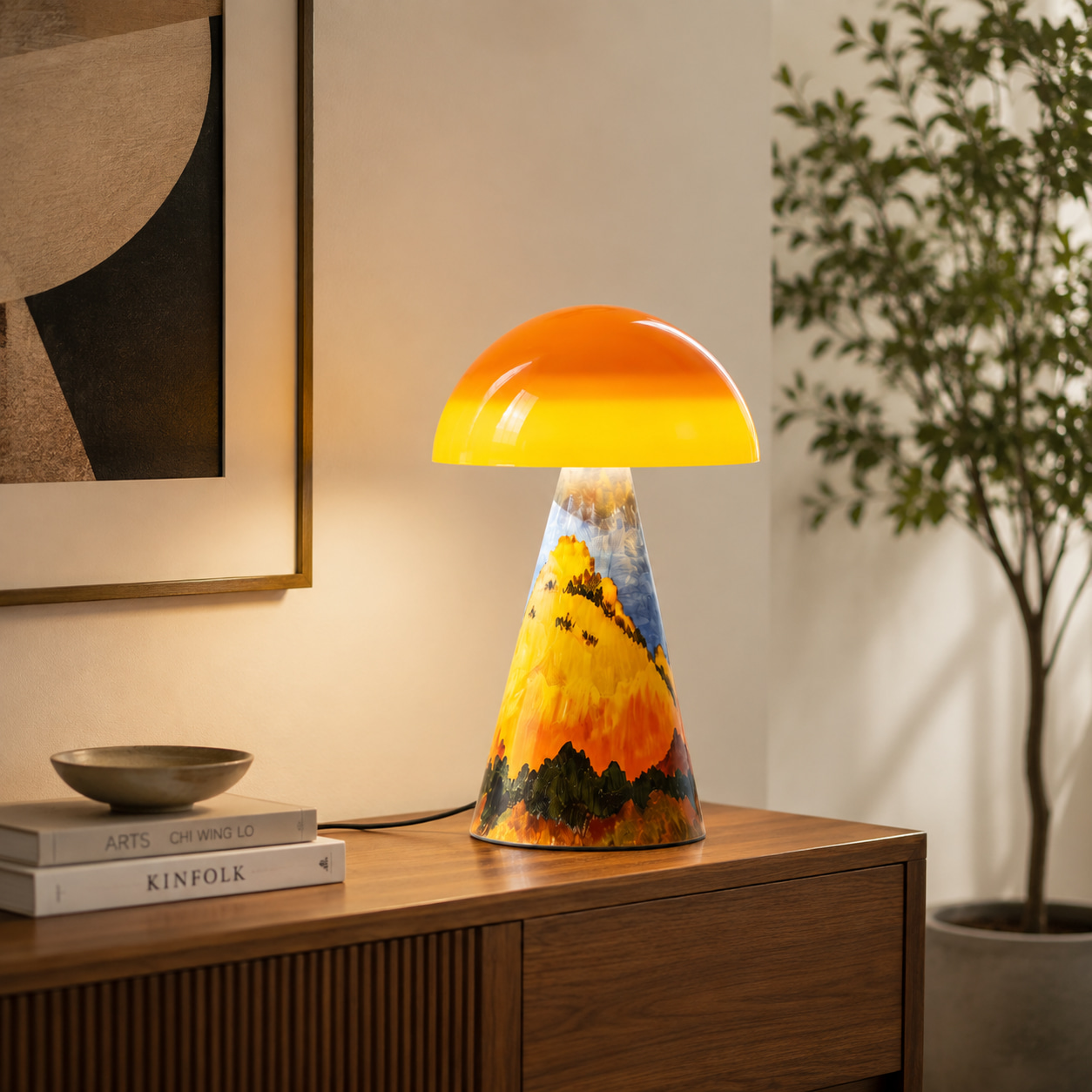 Sunset Landscape Mushroom Art Table Lamp