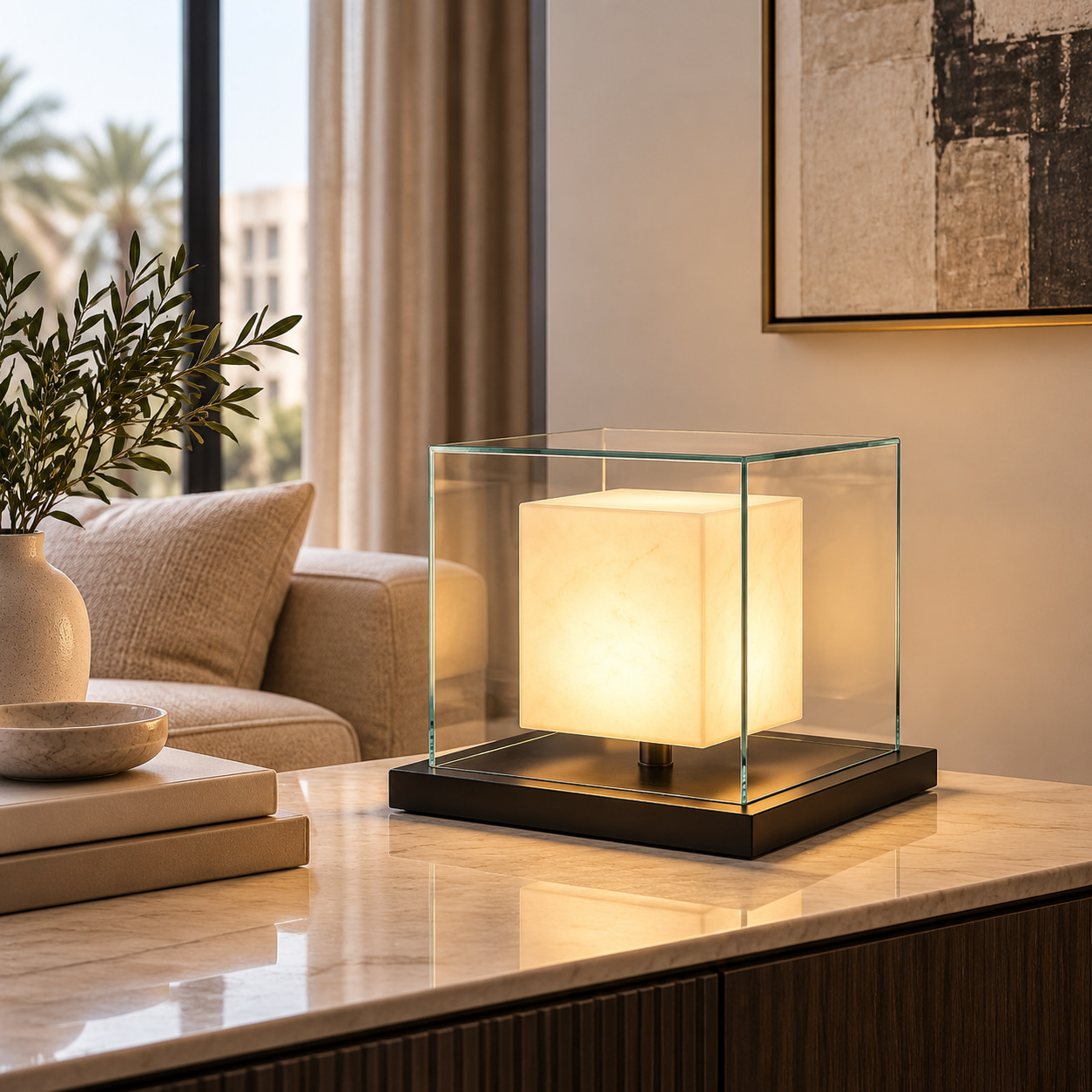 Glass Frame Cube Table Lamp