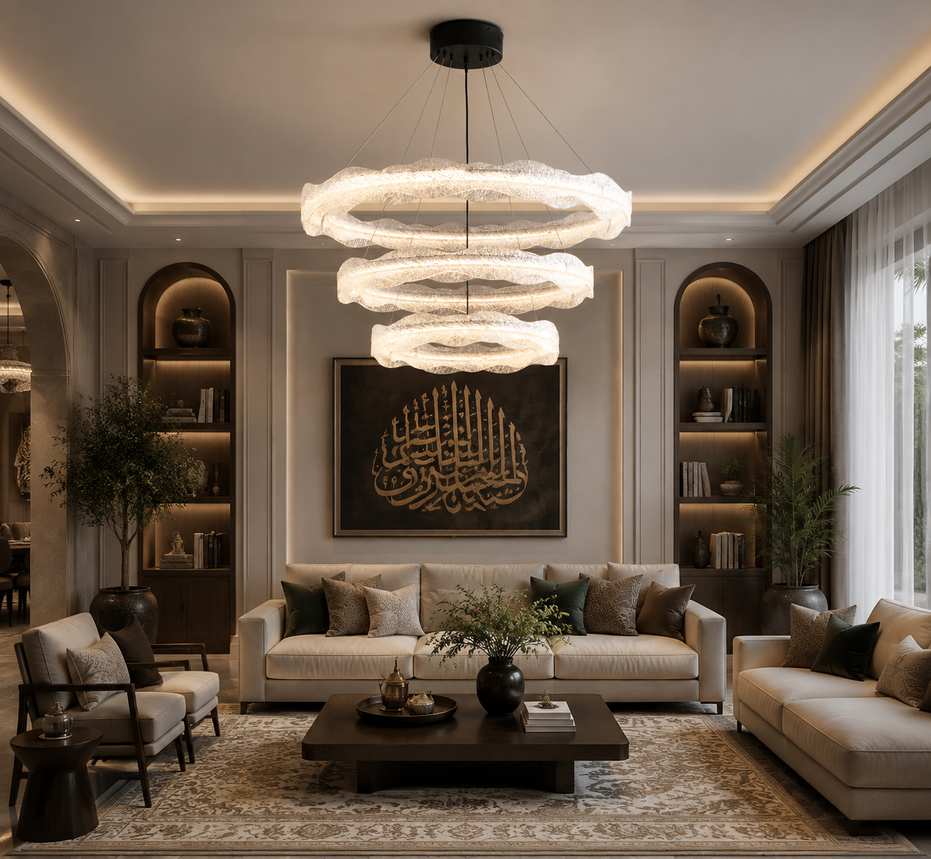 Three-Tier Wavy Texture Ring Chandelier