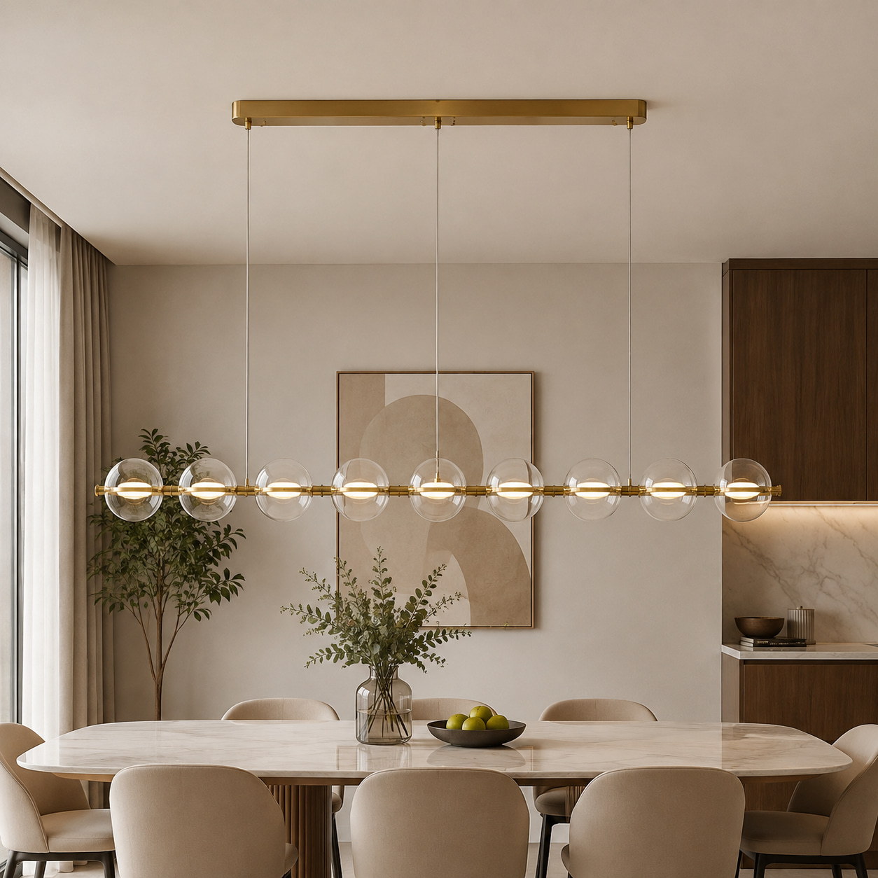 Brass Glass Globe Linear Pendant