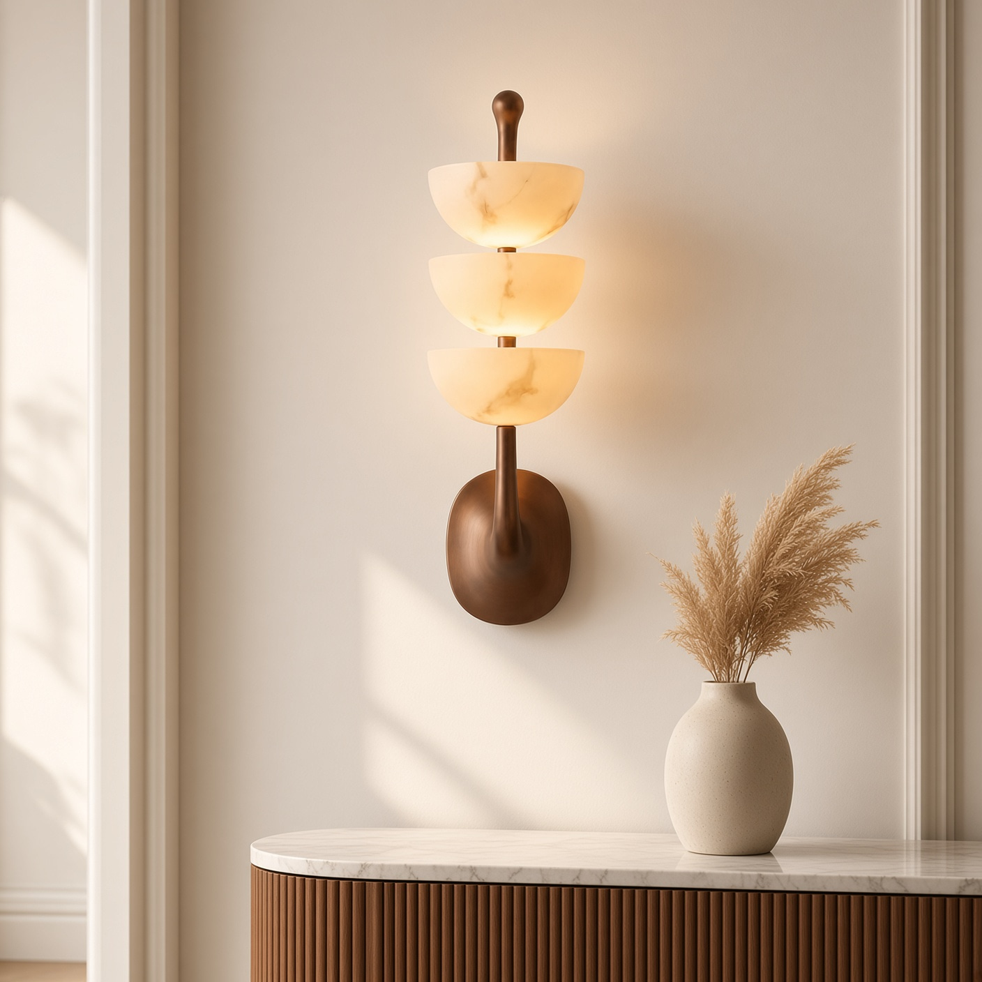 Three-tier Alabaster Brass Wall Sconce