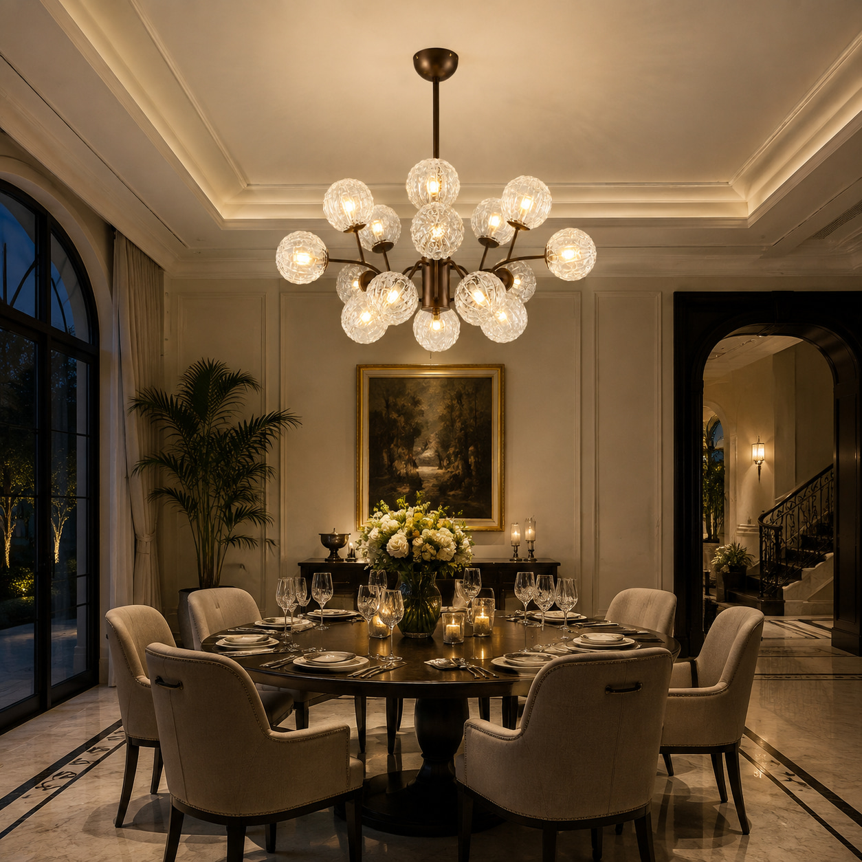 Bronze Glass Globe Chandelier
