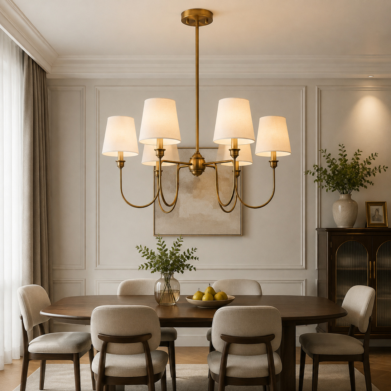 Antique Brass Six-Light Chandelier