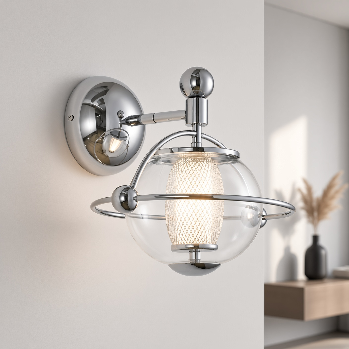 Chrome Planet Glass Wall Sconce