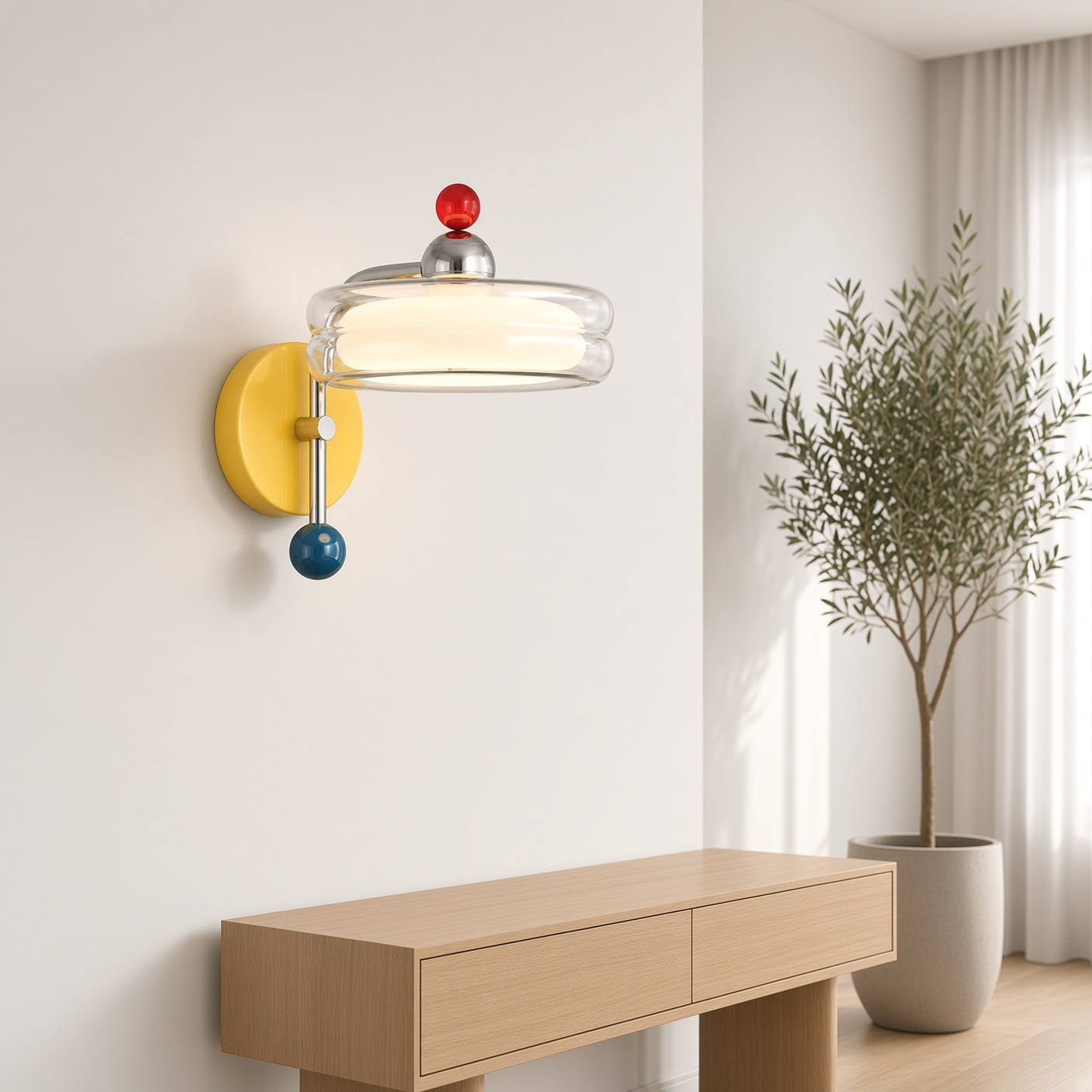 Yellow Base Colored Bead Horizontal Glass Wall Sconce