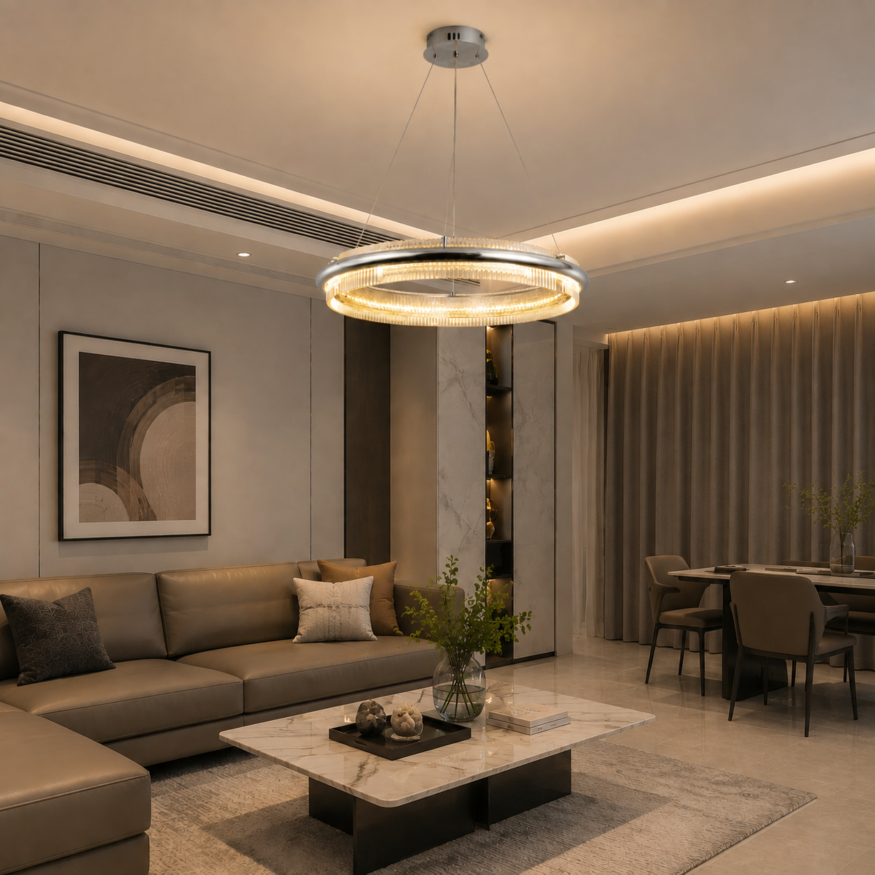 Chrome Vertical Strip Ring Chandelier