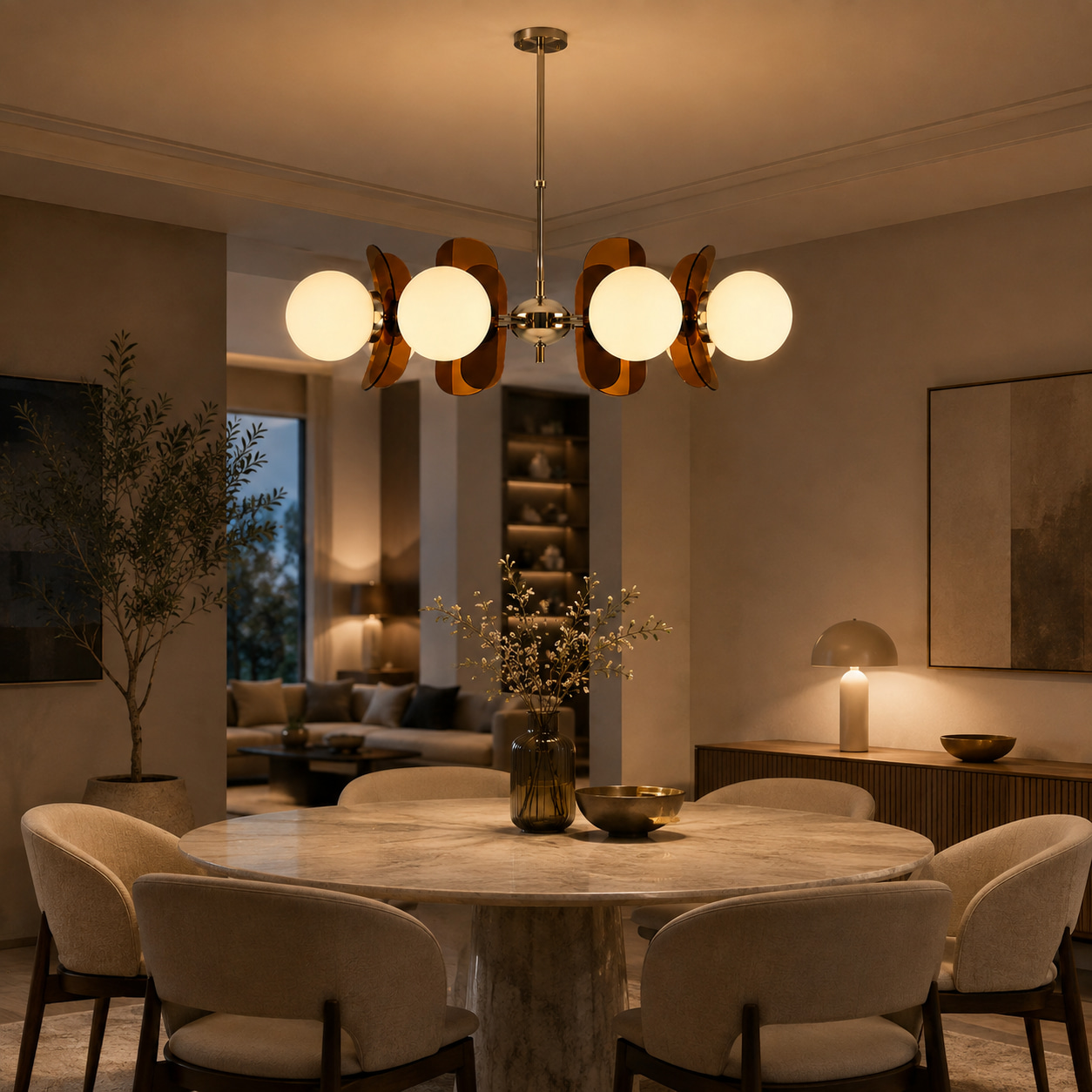 Amber Panel Globe Linear Chandelier