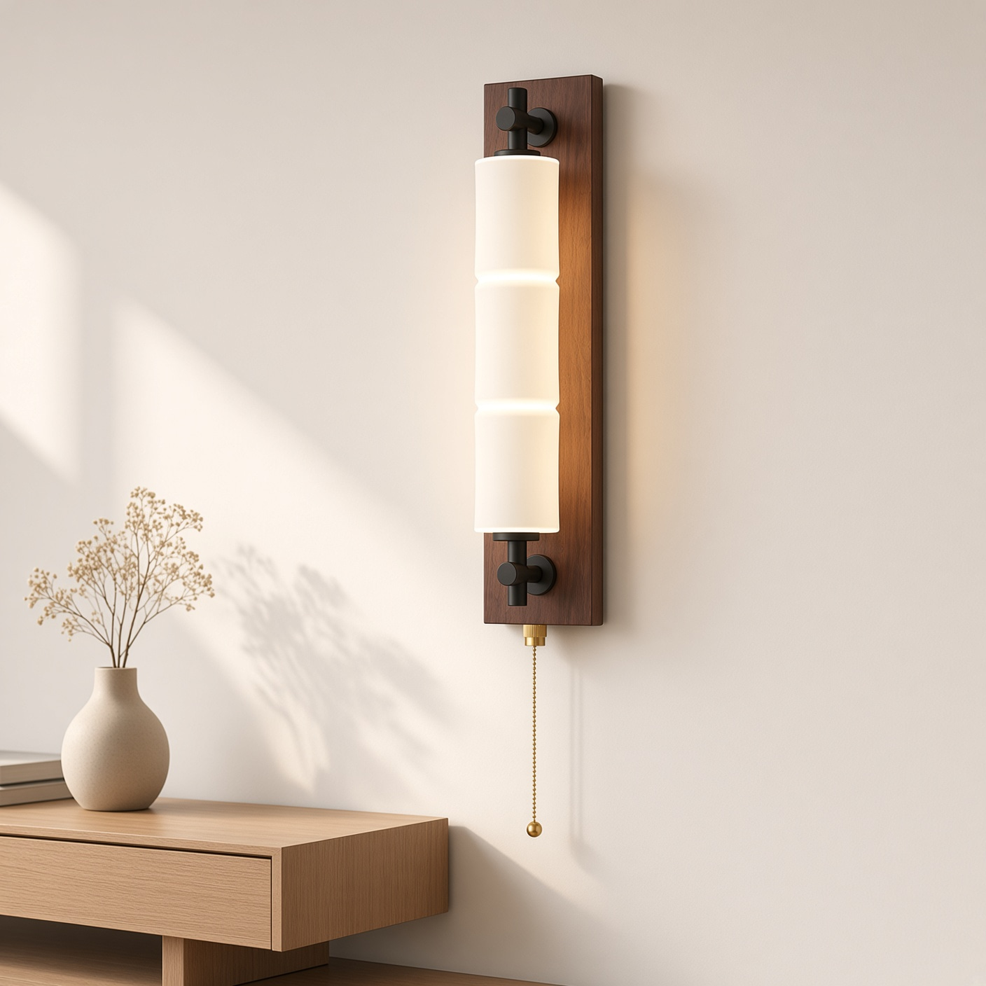 Wood Backplate Pull-Chain Wall Sconce